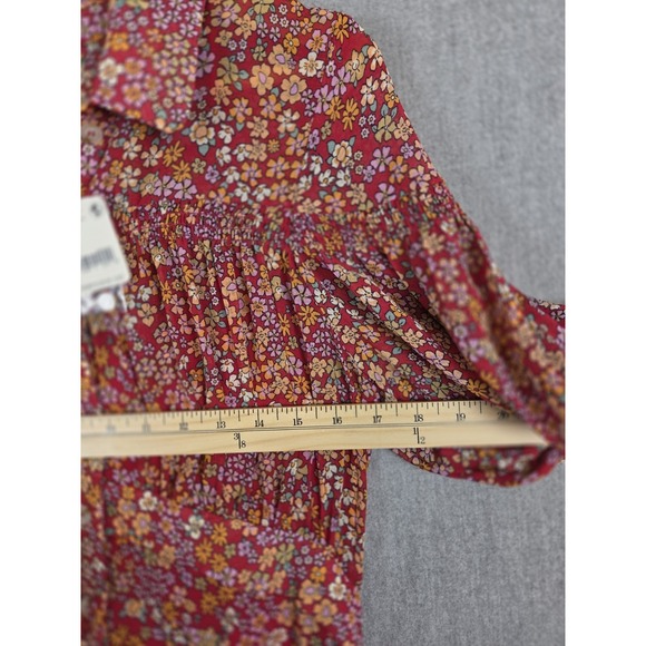 Free People L Bonnie Dark Pink Floral Mini Dress Empire Waist Boho‎ Prairie NEW - Picture 7 of 16
